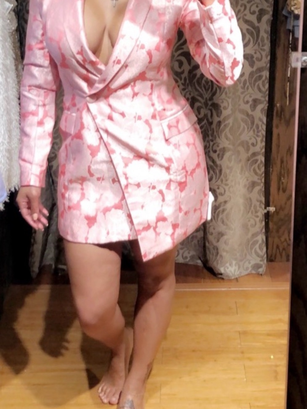 AKIRA Pink Floral Satin Blazer Dress